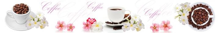Стеклянный фартук Чашка с кофе и розовые цветки №A-1439
